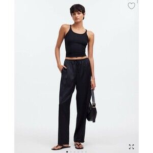 Madewell Pintuck Slim Pull On‎ Pants Black Velvet Womens L Satin Minimalist